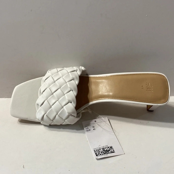 H&M (NEW) White Boho Faux Leather Braided Preppy Slides Kitten Heels Sandals 41 - Picture 4 of 10